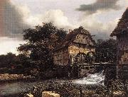 Jacob van Ruisdael Two Water Mills an Open Sluice oil painting
